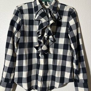 Ralph Lauren buffalo plaid Ruffle Blouse size S